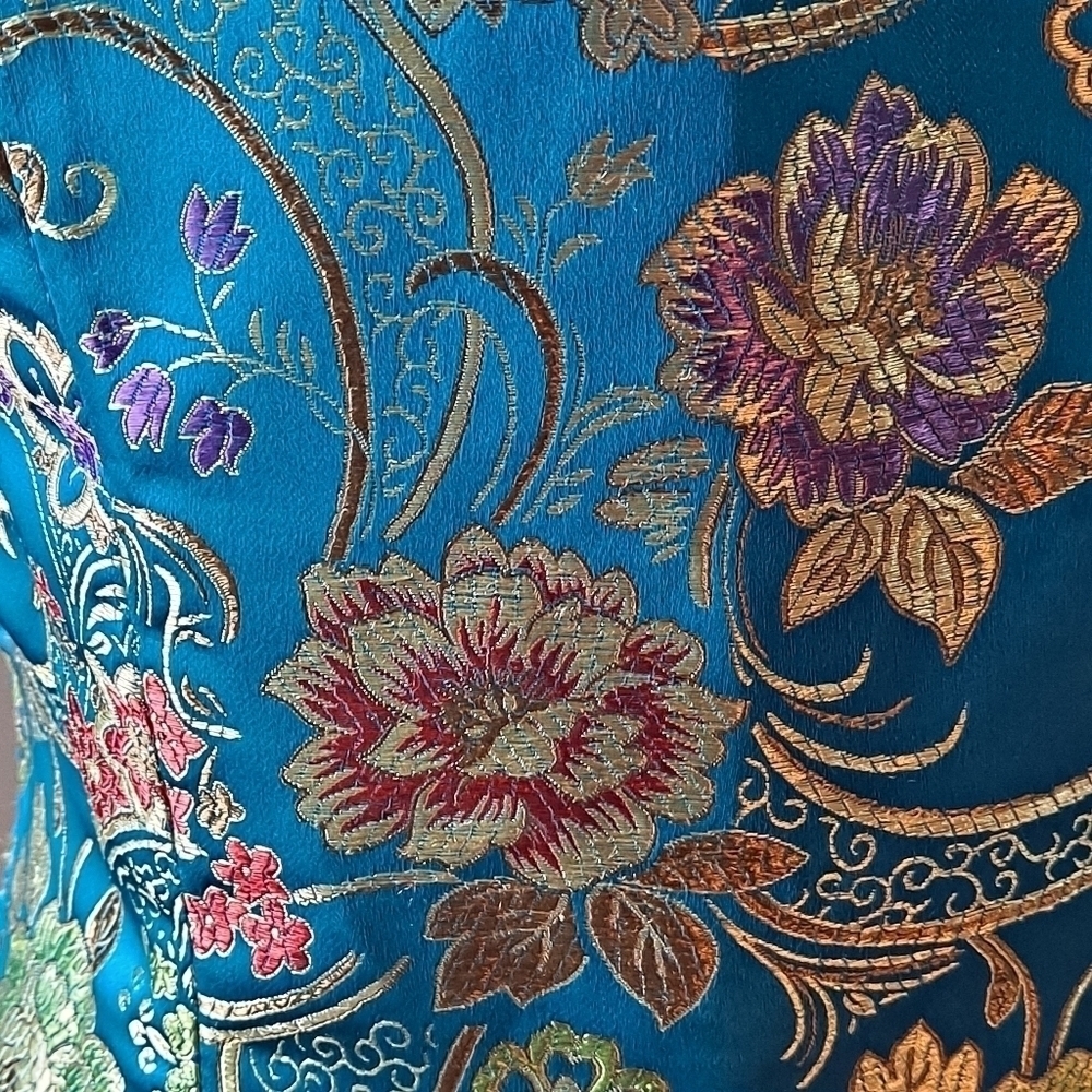 Huangchao Mandarin Collar Dress Size XL turquoise floral sleeveless - Picture 5 of 13